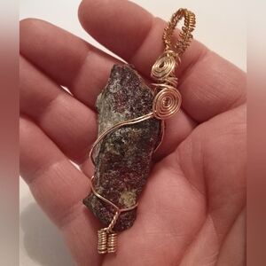 #514.  Natural Stone, Wire Wrapped Scroll Necklace Pendant